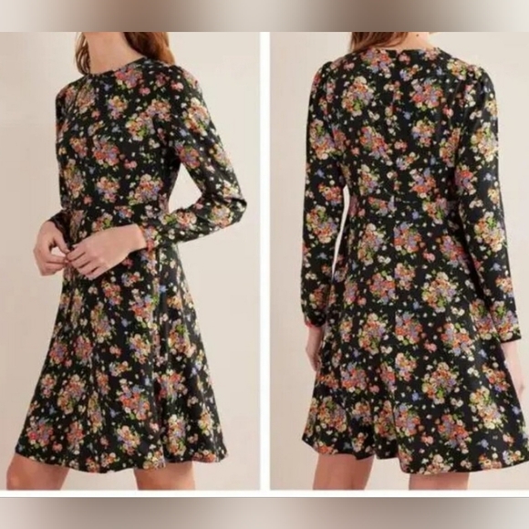 Boden Preppy  Wild Cluster Crew Neck Fit-And-Flare Dress Floral  Dress Size 10 - Picture 4 of 16